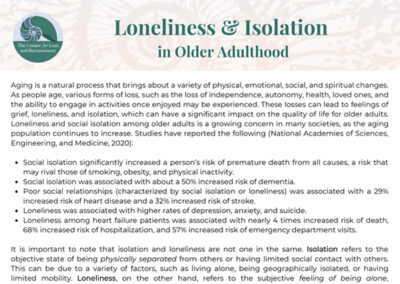 Loneliness & Isolation in Older Adulthood